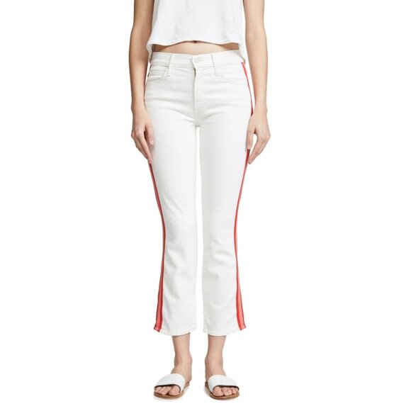 Mother Dazzler Racer Crop Jeans Womens 25 White Red Stripe Straight Crop Pant - Picture 4 of 5